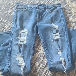 Hollister Women's Ripped Blue Skinny Jeans